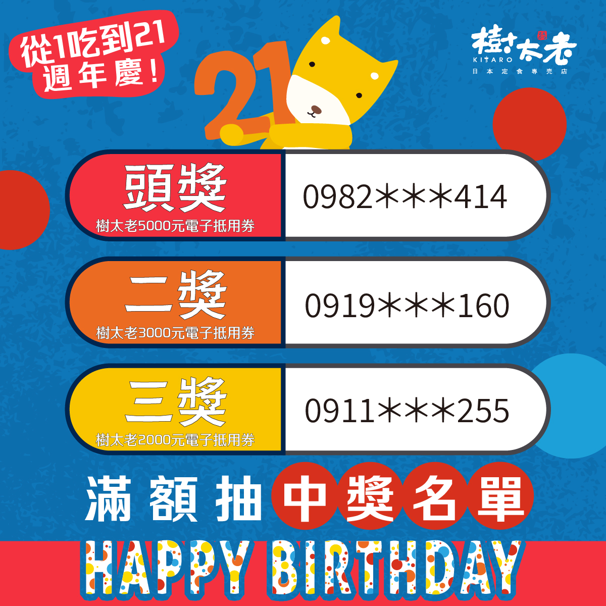 樹太老 21 週年慶 從 1 吃到 21【得獎名單】 樹太老 21 週年慶 從 1 吃到 21【得獎名單】