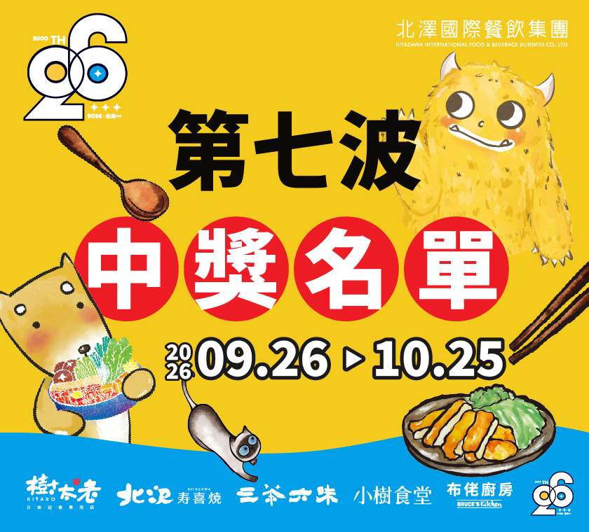【北澤26 未來∞】26週年月月抽 第七波中獎名單 【北澤26 未來∞】26週年月月抽 第七波中獎名單