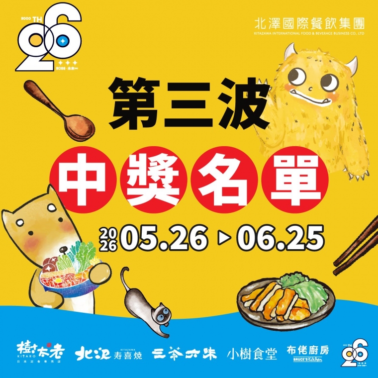 【北澤26 未來∞】26週年月月抽 第三波中獎名單