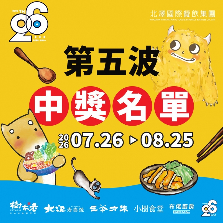 【北澤26 未來∞】26週年月月抽 第五波中獎名單