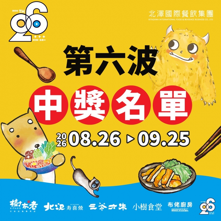 【北澤26 未來∞】26週年月月抽 第六波中獎名單